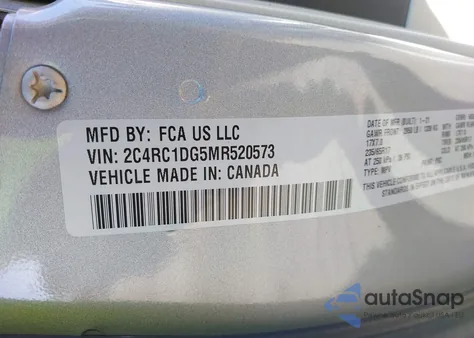 2021 Chrysler Voyager Lxi из США, поврежденный, VIN 2C4RC1DG5MR520573